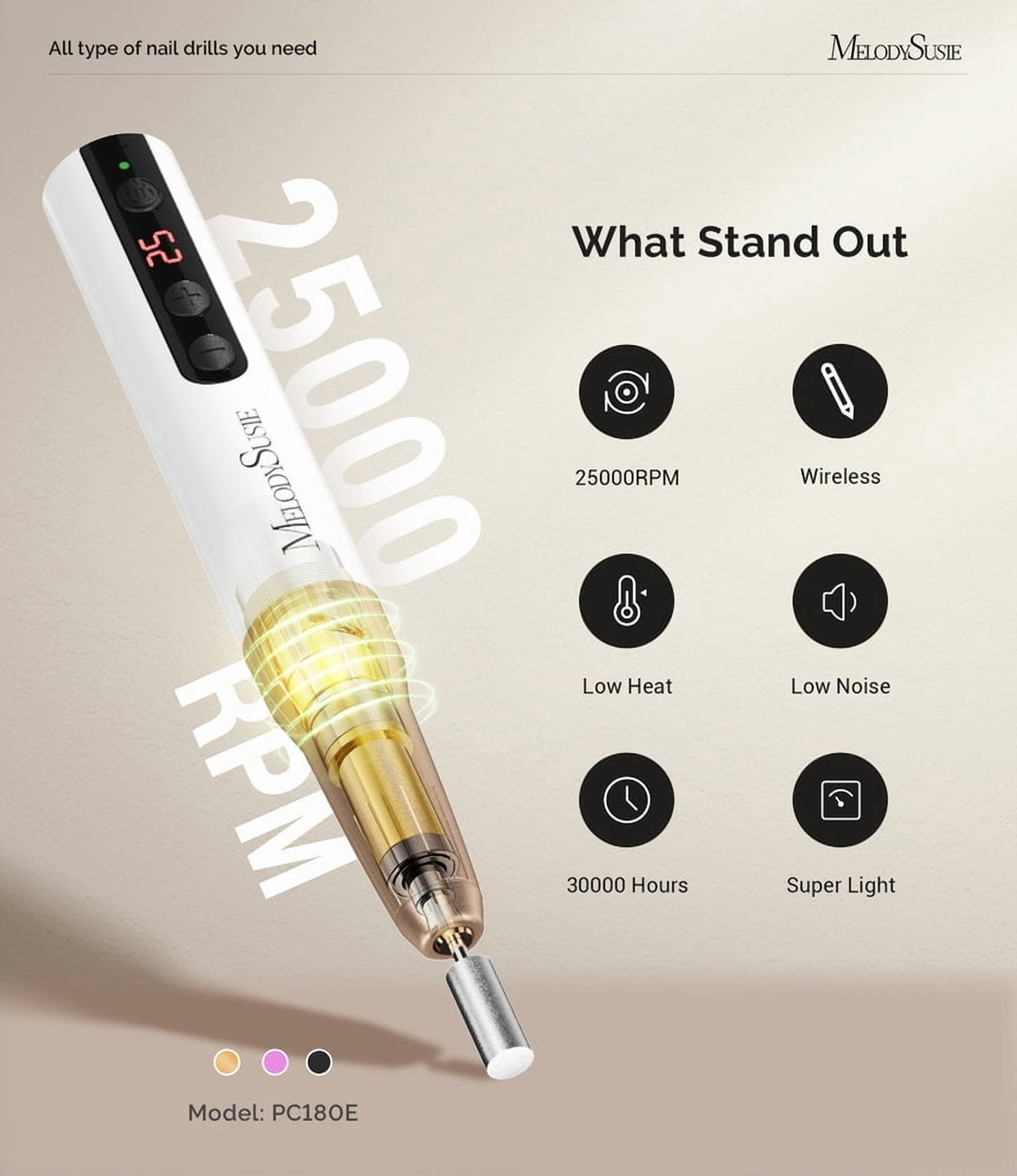 MelodySusie PC180E Cordless Rechargeable Nail Drill