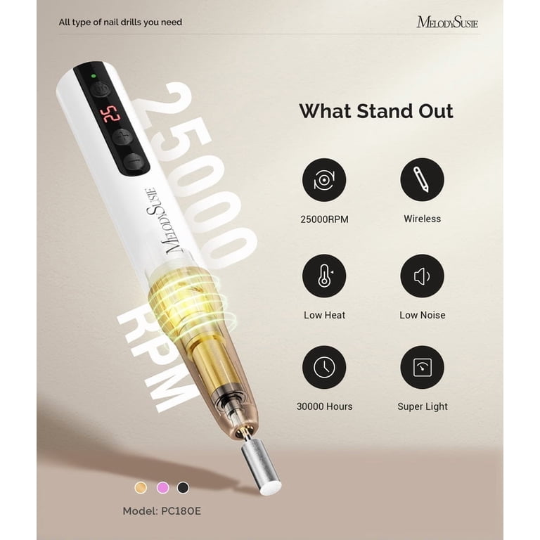 MelodySusie PC180E Cordless Rechargeable Nail Drill - Walmart.com