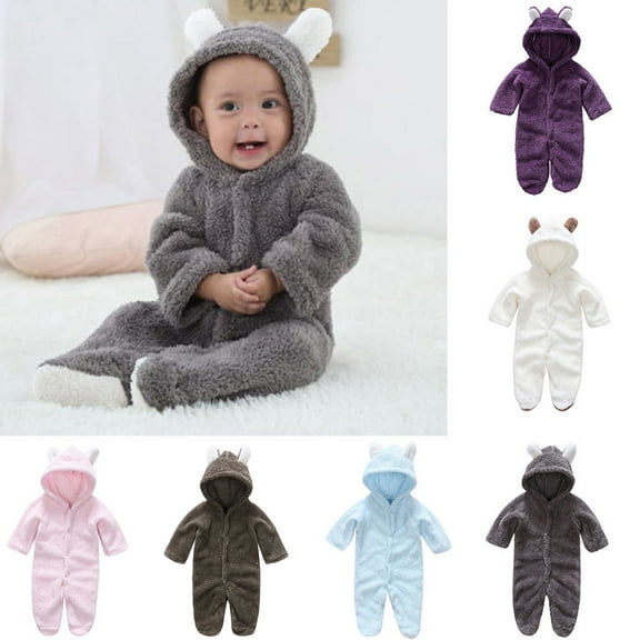 LOVZFMLL Newborn & Toddlers Unisex Plush Pajamas Fleece Hooded Onesie Jumpsuit Funny Animal Costume Fall Winter Warm Sleepwear Loungewear 0-12 Months