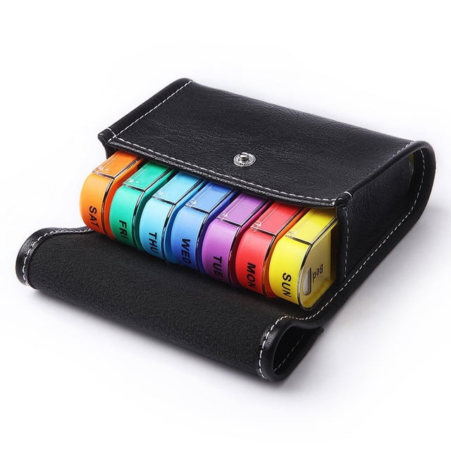 Pill Organizer For Travel Weekly Pill Box 7 Day Pill Case Daily Medicine Organizer 7 Compartments Pill Container Portable Travel Container For Vitamins Fish Oil Supplement
