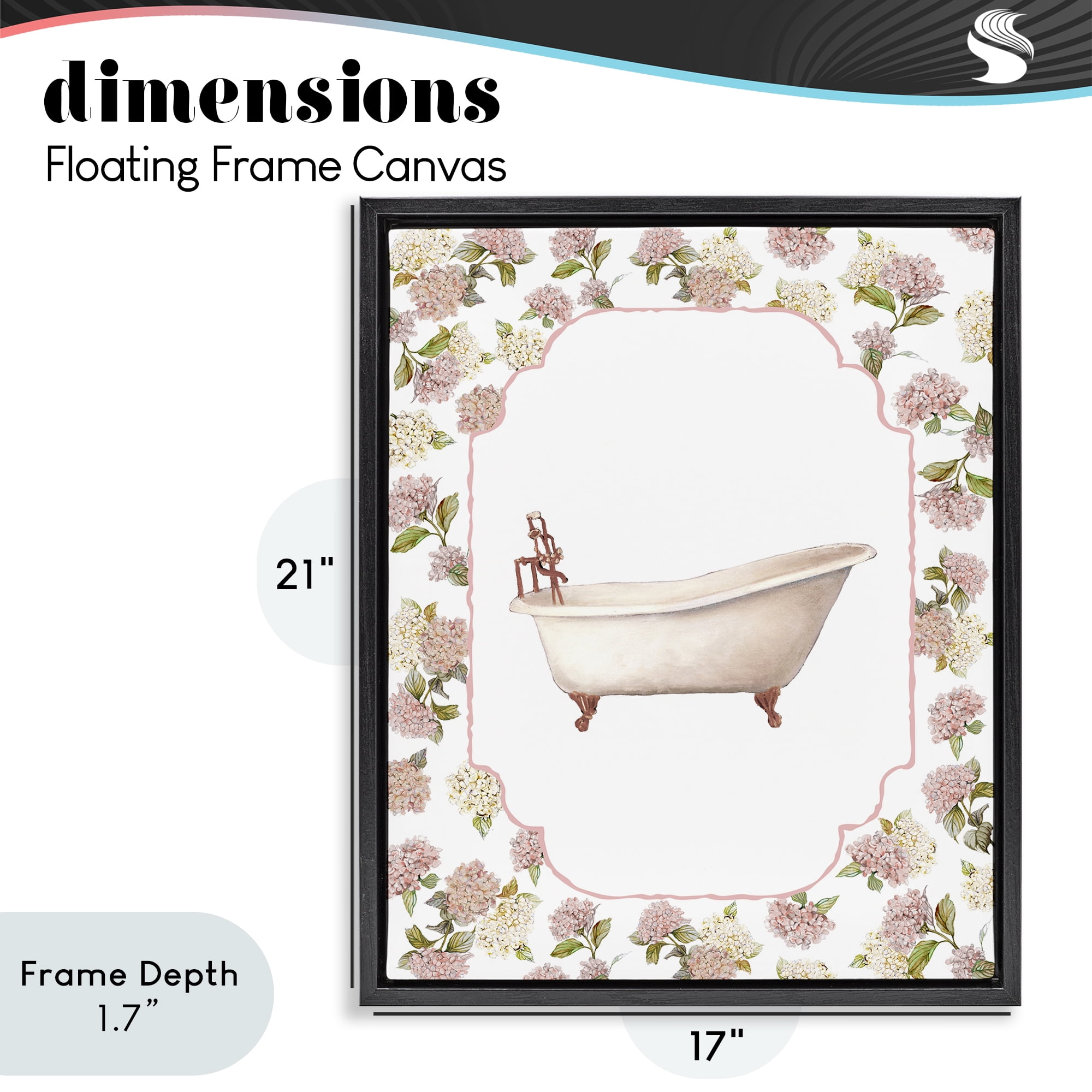 Stupell Industries Elegant Hydrangeas Bathtub Black Framed Floater Canvas Wall Art, design by Carol Robinson