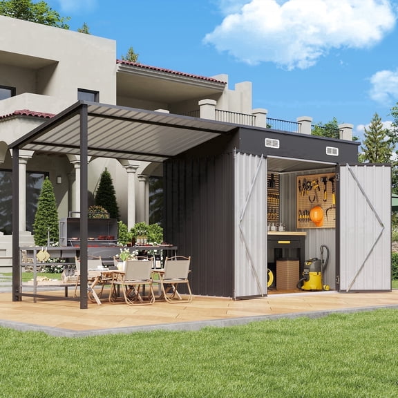 Clouddwell Metal Storage Shed with Hardtop Pergola 12x4 ft 2-in-1, 50 Sq. Ft Outdoor Tool Shed for Backyard