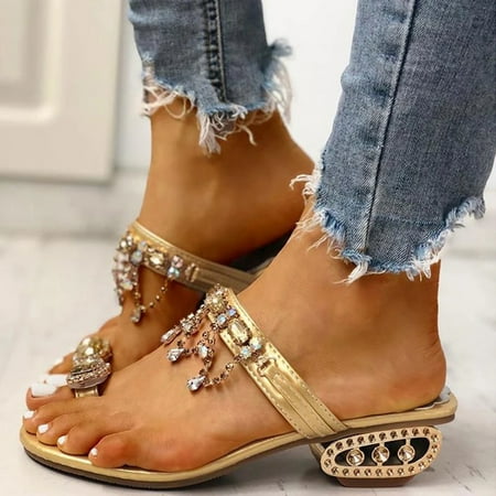 

YTJX Women s Ladies Fashion Outdoor Toe Ring Slippers Thick Heel Party Shoes