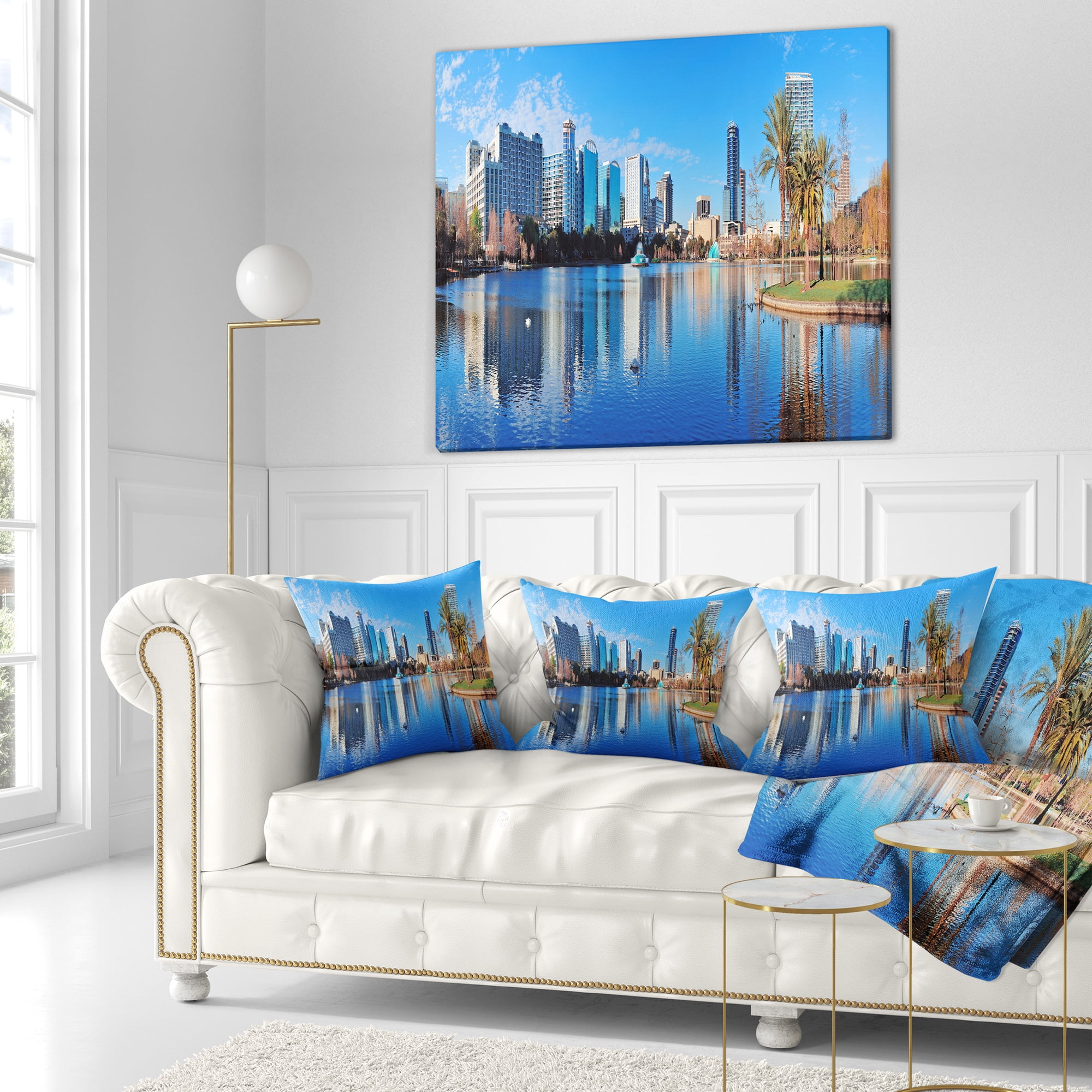Designart Orlando Morning - Cityscape Photo Throw Pillow - 18x18