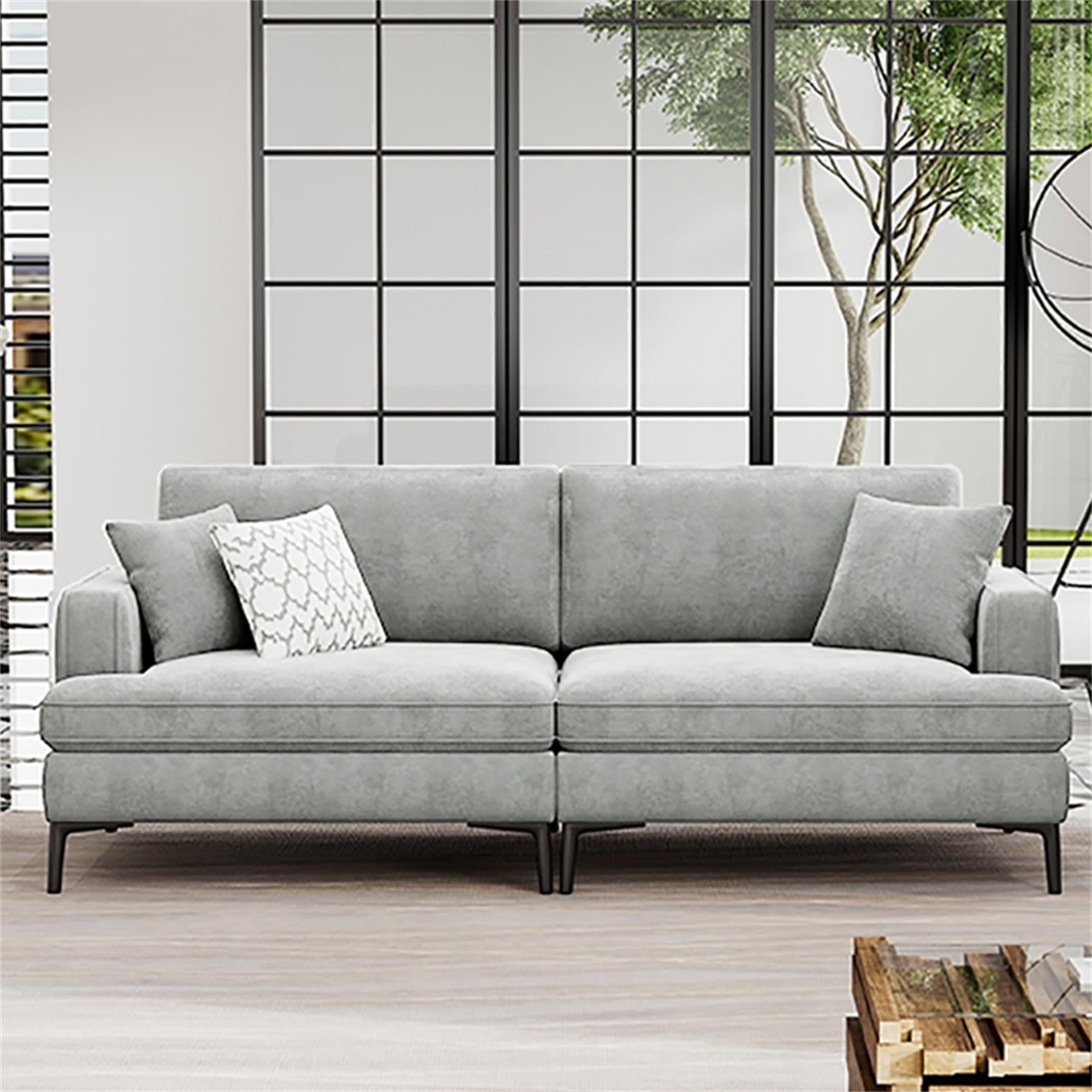 Kadyn Upholstered Modern Loveseat Sofa, Couches with Metal Legs and 2 Pillows, Sofa Couches for Small Spaces, Gray