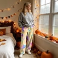 thumbnail image 4 of Hearthz Womens Flannel Pajama Pants Ghost Jack-O Bat Print Flannel Fuzzy Pajama Pants Drawstring Elastic Waist Wide Leg Pajama Pants for Women, 4 of 6