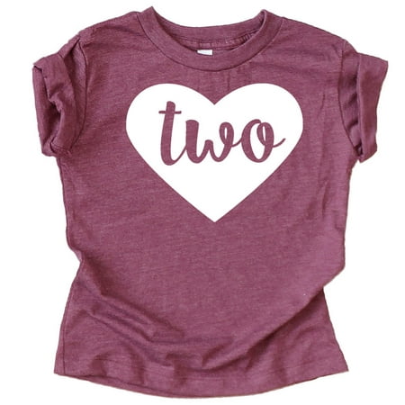 

Two in Heart 2nd Birthday Girls Shirt for Toddler Girls Second Birthday Outfit Vintage Burgundy Shirt 3T