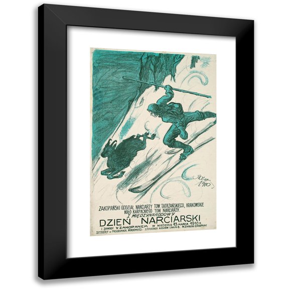 Mariusz Zaruski 11x14 Black Modern Framed Museum Art Print Titled - 1st International Ski Day and Competition in Zakopane (1910)