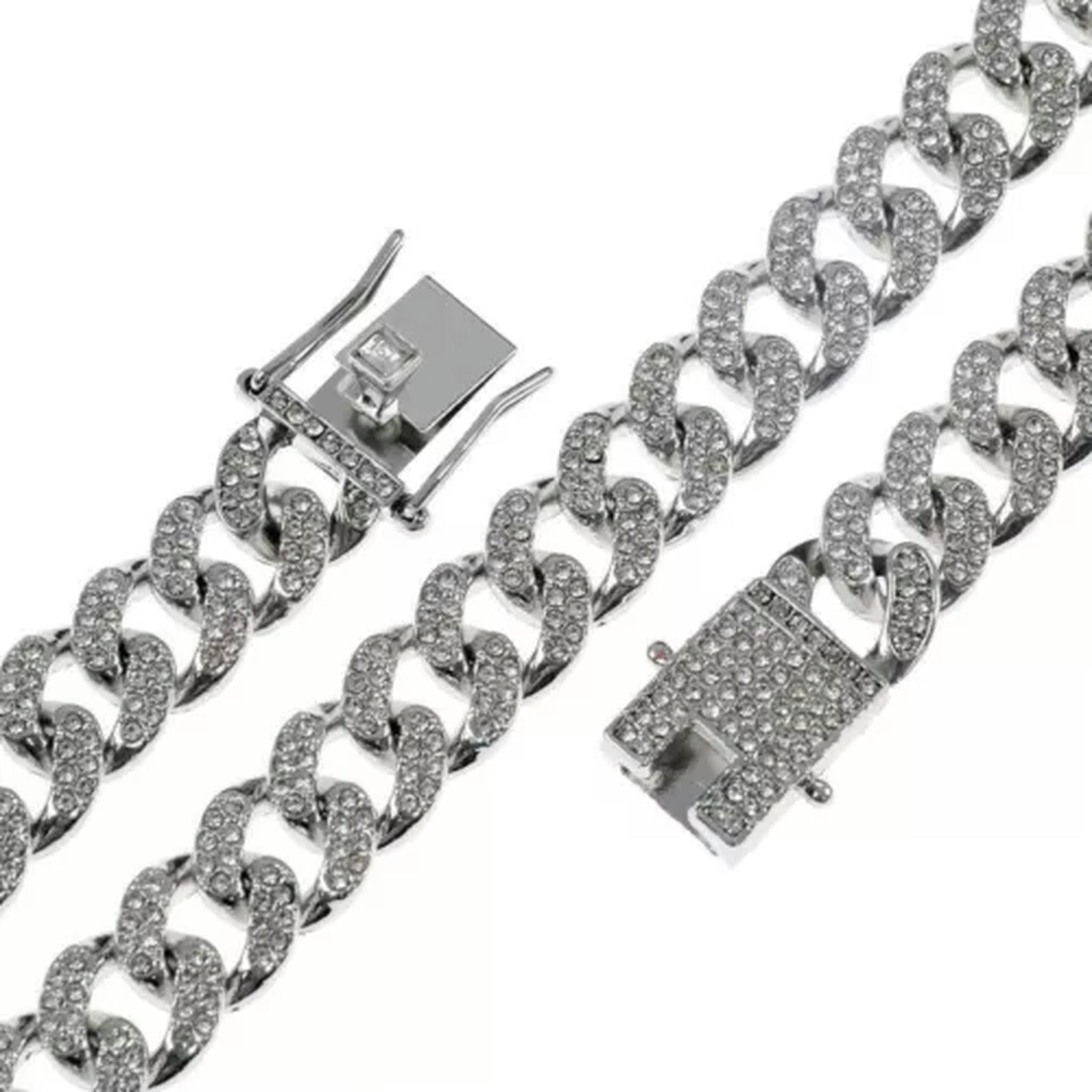Silver Miami Cuban Link Chain Men Hip Hop Rapper Curb Music