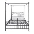 thumbnail image 3 of Queen Size Canopy Bed Frame, Metal Four-Poster Platform Bed Frame with Metal Support Legs and Vintage Headboard & Footboard,  Black Bed Frame with Under-Bed Storage Space, 3 of 8
