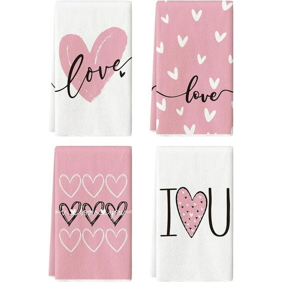 SM-XLHN Pink Hearts Love You Valentine''s Kitchen Towels Dish Towels, 18x26 Inch Anniversary Wedding Decoration Hand Towels Set of 4