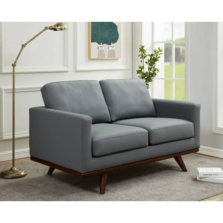 Leisuremod Chester Modern Faux Leather Loveseat With Birch Wood Base Living Room Sofa (Grey)