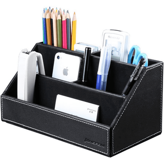 KINGFOM Desktop Organizer, Multi-Function Desk Organizer Office Supplies Storage Box Pen Holder Pen Organizer Business Card Holder Remote Holder Black