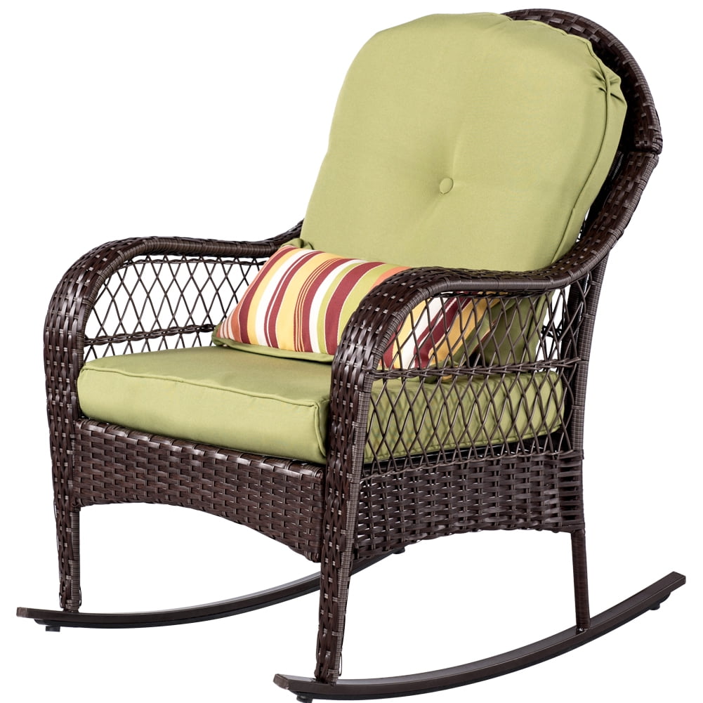 Sundale Outdoor Wicker Rocking Chair, Outdoor Wicker Rocker Seat Cushions