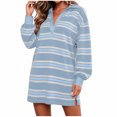 thumbnail image 5 of Tqcoqu Women's Striped Sweatshirt Dress Long Sleeve V Neck Oversized Pullover Sweatshirt Fall Outfits, 5 of 10
