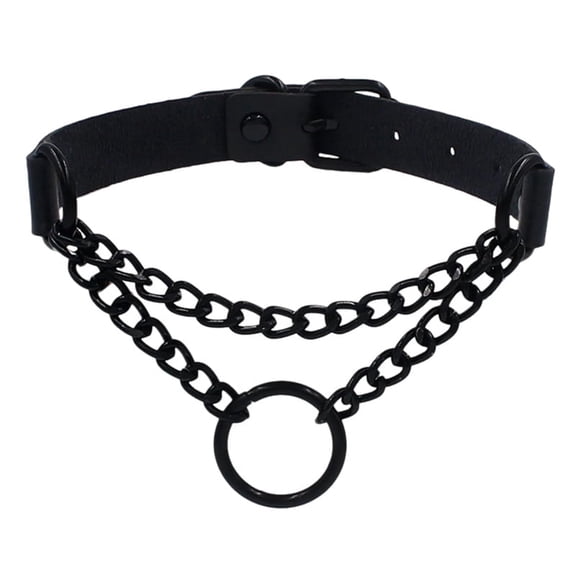 DESIGNICE Goth Choker Necklace Faux Leather Gothic Choker Adjustable Metal O-Ring Chain Collar Punk Emo Jewelry for Women Men