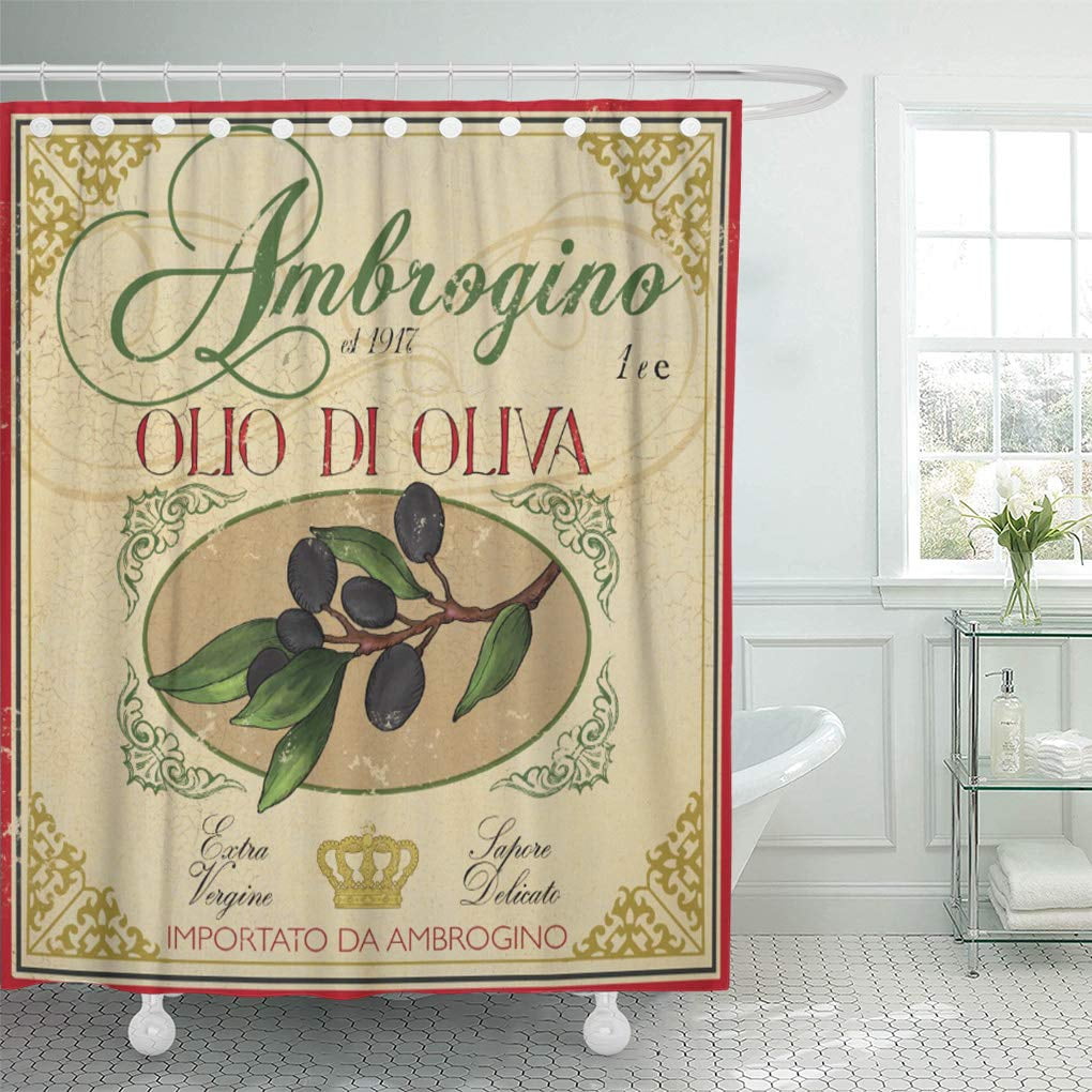 Yusdecor Label Vintage Italian Retro Olive Oil Olio Oliva Country Bathroom Decor Bath Shower Curtain 66x72 Inch Walmart Canada