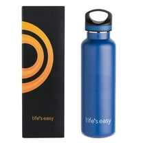 LIFE'S EASY 20 oz. Sports Insulated Water Bottle with Lid. Stainless Steel Vacuum Double Wall Thermo for Modern Hot and Cold Drinks, Simple Metal Hydro Canteen for Travel Men and Women (Blue)