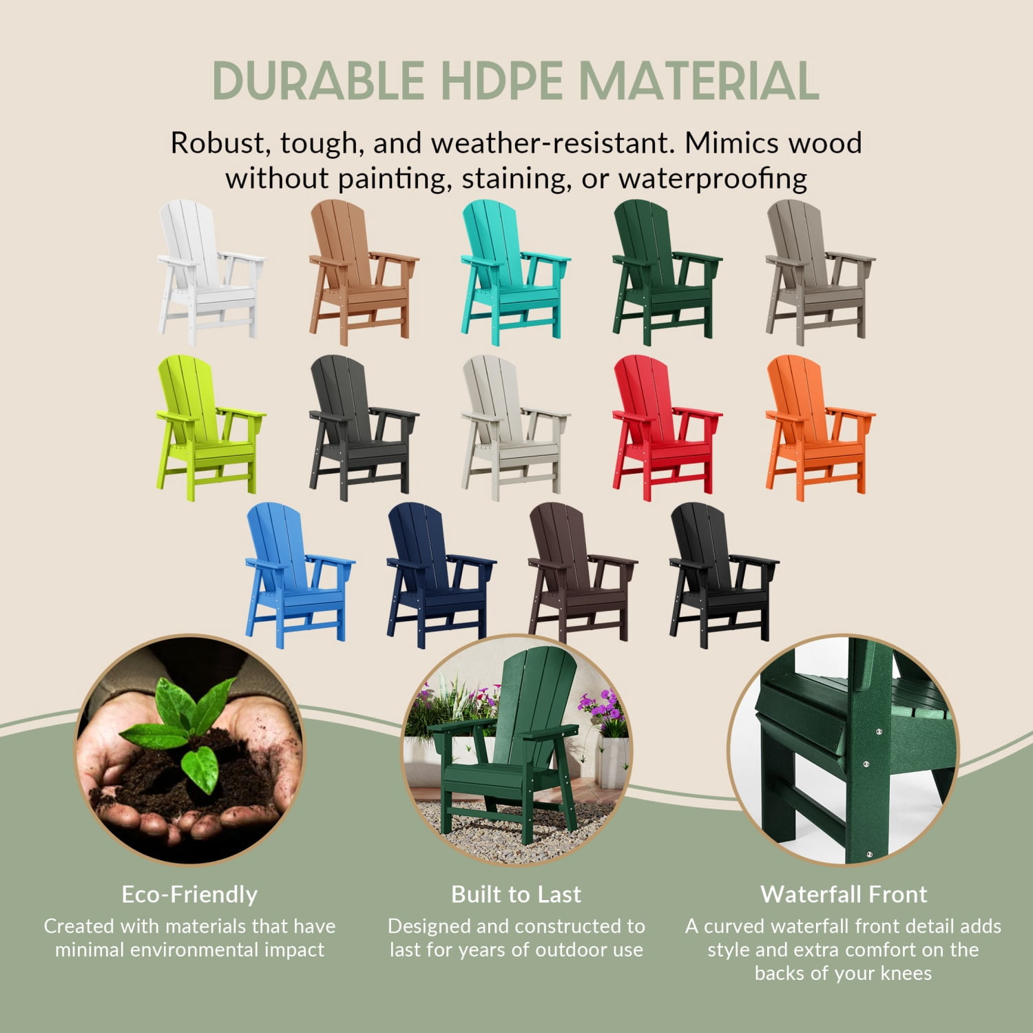 WestinTrends Malibu Adirondack Patio Dining Chairs, All-Weather Poly Lumber, Ergonomic Seat, 330-lb Capacity, Dark Green