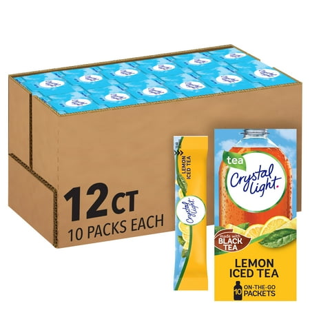 Crystal Light Lemon Iced Tea Naturally Flavored Powdered Drink Mix, 120 ct Pack, 12 Boxes of 10 On-the-Go-Packets
