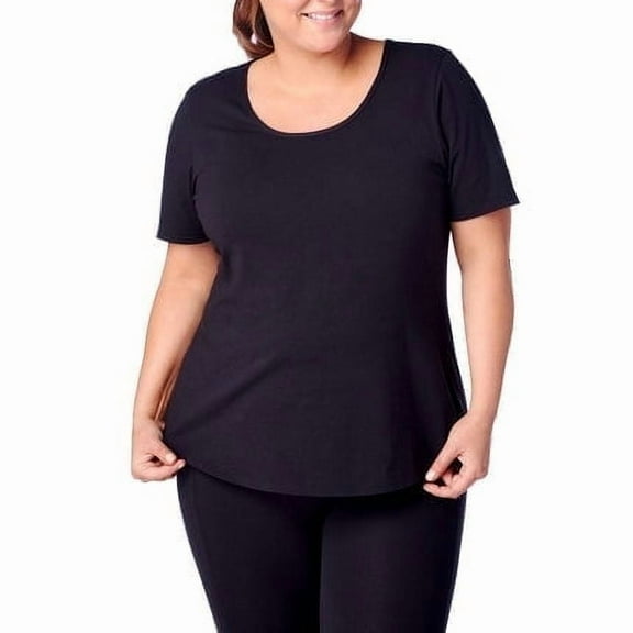 Rainbeau Curves Nancy Tee Women's Plus Activewear Crew Neck, Black