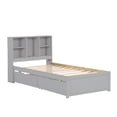 thumbnail image 2 of Modern Twin Size Bed Frame With Built-in USB Port on Bookcase Headboard and 2 Drawers for White Washed Color, 2 of 13