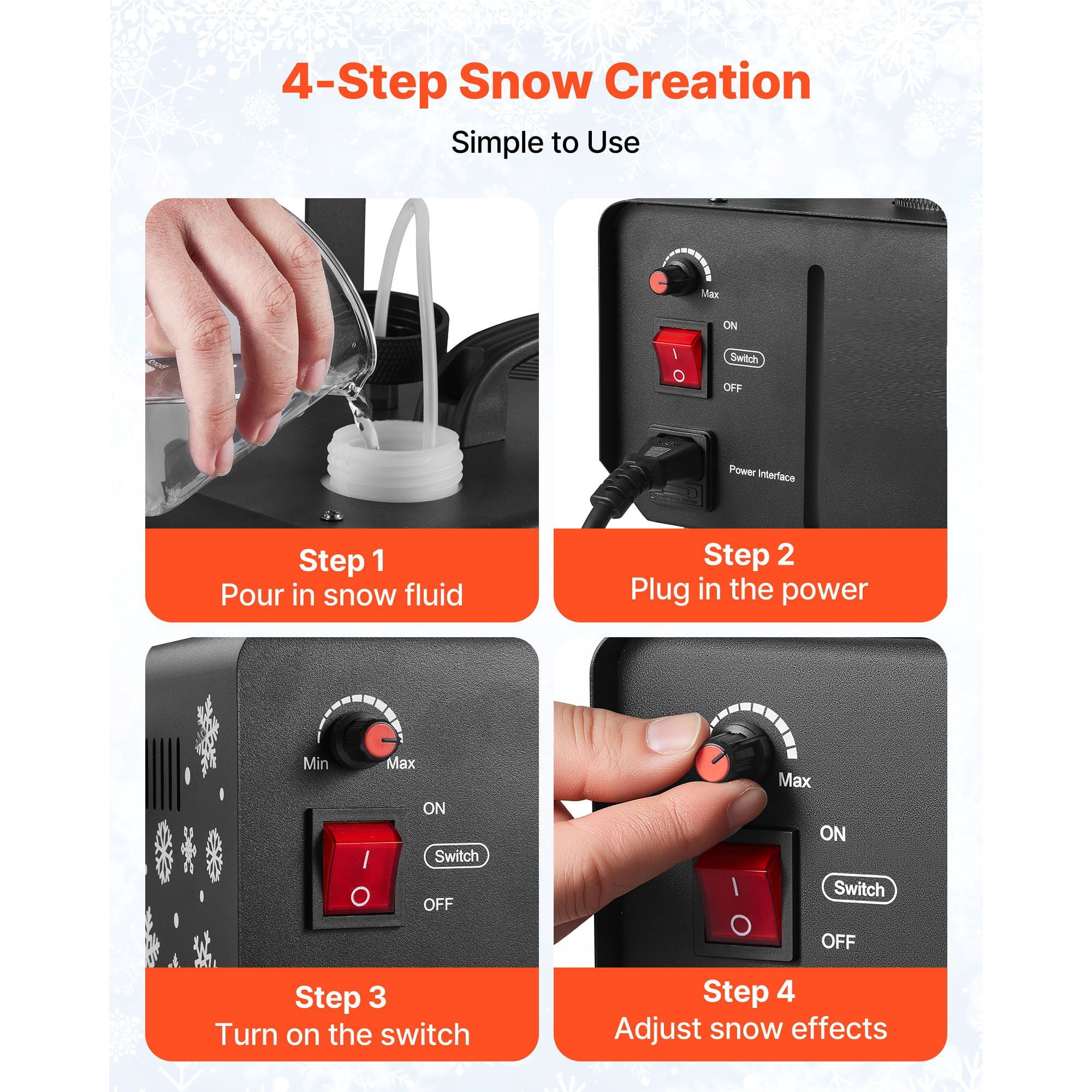 Snow Machine, 650W Handheld Hanging Fake Snow Maker, Snowmaking Machine with Portable Handle, Outdoor & Indoor Artificial Snowflake Maker for DJ Stage Parties Christmas Decor