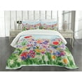 thumbnail image 3 of Ambesonne Floral Quilted Bedspread Set 3 Pcs, Summer Blooms, King Size, Red Green Purple, 3 of 5