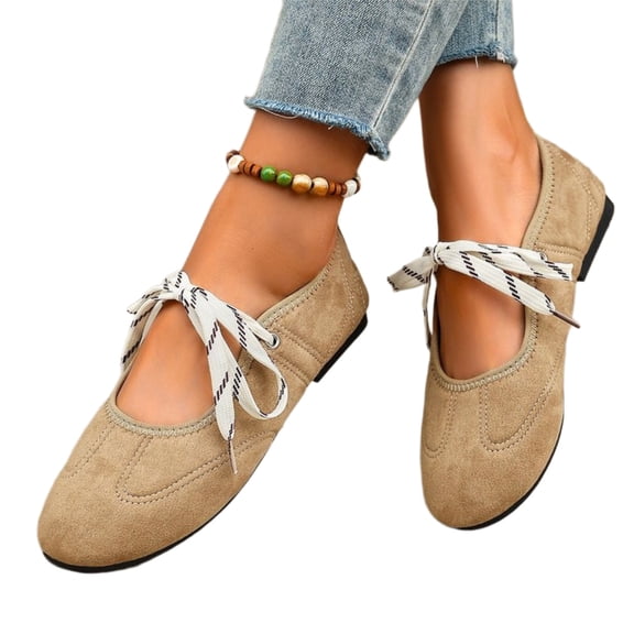 Suede Mary Jane Shoes, Lace Up Ballet Flats for Women Mary Jane Shoes | Round Toe, Faux Suede, Slip On, Low Heel, Soft Insole, Arch Support, All Day Comfort, Daily Walking, Casual Ballerina Shoes