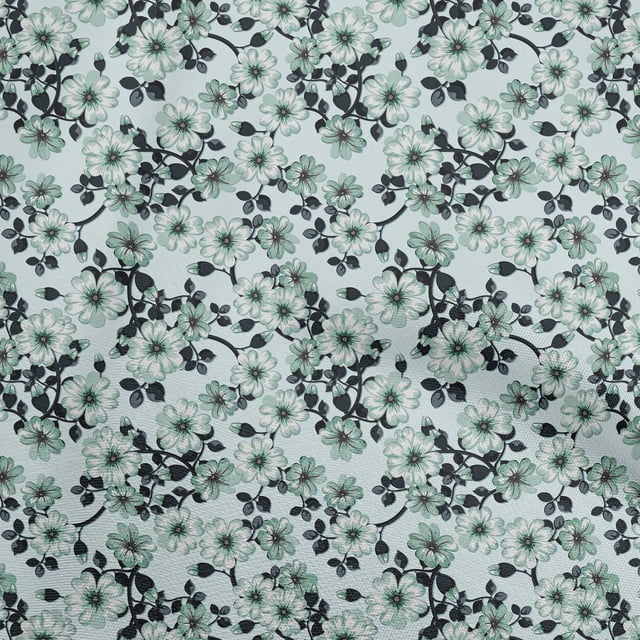 oneOone Rayon Light Blue Fabric Floral Fabric For Sewing Printed Craft Fabric By The Yard 56 Inch Wide