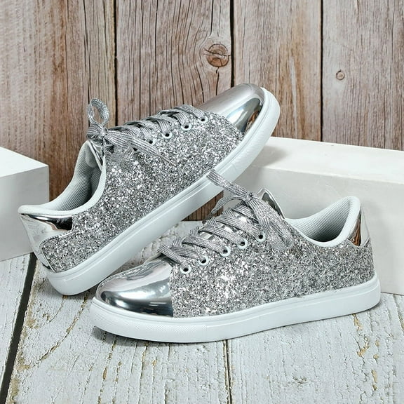 Glitter Sneakers for Women Dressy Sparkly Rhinestone Sneakers Shoes Women Bling Sequin Shiny Sneakers for Wedding Party Dancing Casual Wear