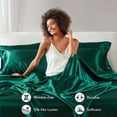 thumbnail image 4 of Regency Heights Satin Sheet Set, Queen Bed Sheets with Pillowcases, 6-Piece Luxury Silky Sheet Set, Emerald, Gifts for Women, 4 of 12
