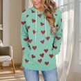 thumbnail image 2 of Trendy Hoodies Women Hearts Striped Print Sweatshirt with Pocket Loose Long Sleeve Drawstring Cute Pullover Tops (L, Green|Hearts), 2 of 6