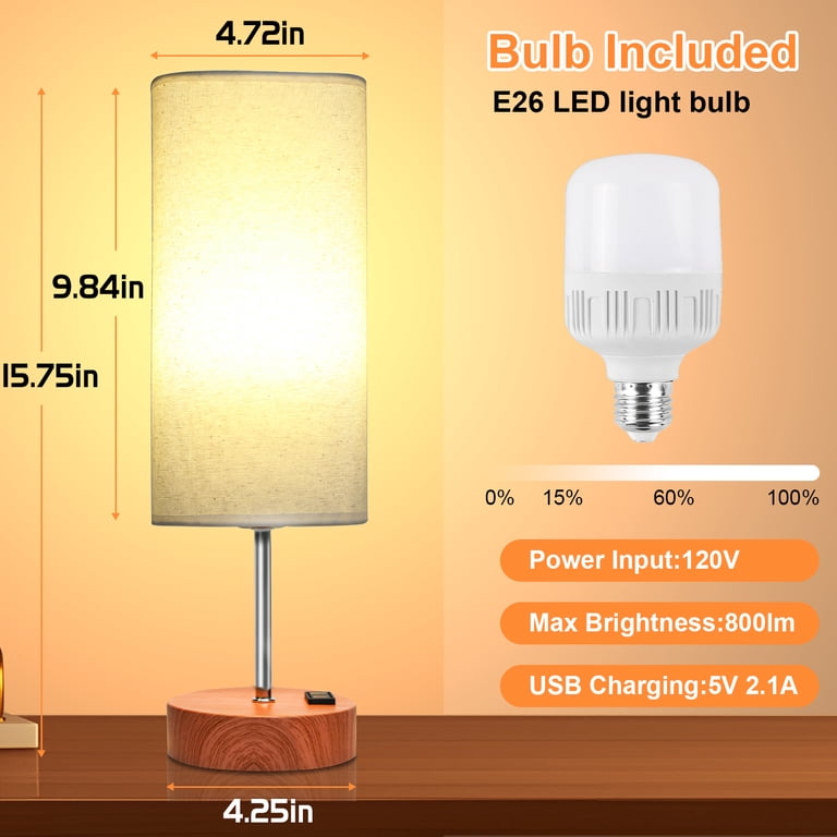 YUWENUS 3-Way Dimmable Bedside Lamp with USB-C & AC Outlet photo 8