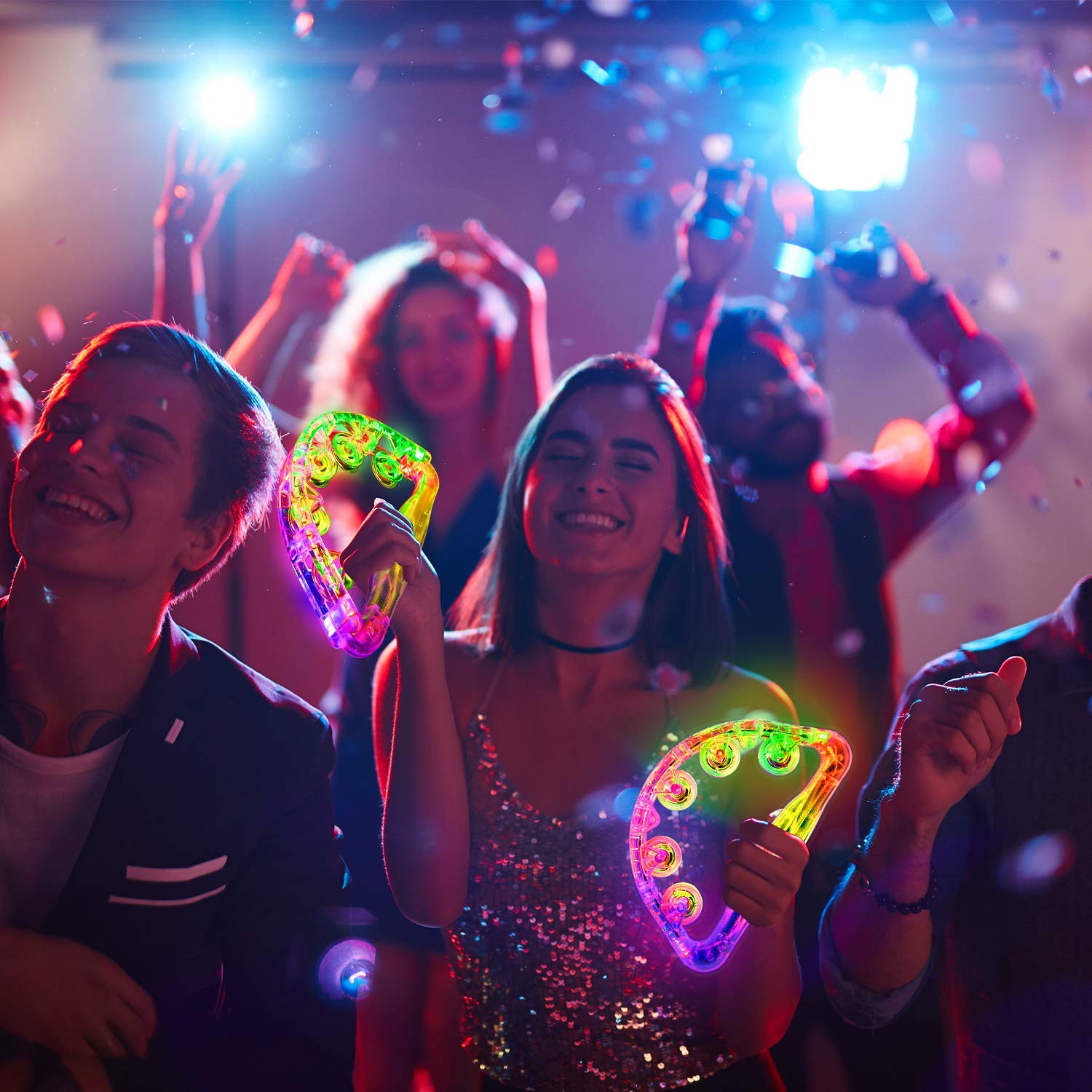 Led Tambourines 2 Pack - Light Up Toys Musical Instruments For Kids & Adults  Autism Sensory Products Birthday Gifts Boys Girls Glow In The Dark Party Supplies (4 Colors Random)