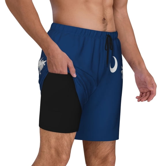 Mens South Carolina Flag 2 in 1 Quick Dry Swim Trunks with Compression Liner Beach Shorts