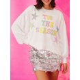 thumbnail image 3 of FOCUSNORM Women's Christmas Loose Pullover Sparkly Rhinestone Letter Print Long Sleeve Crew Neck Sweatshirt, 3 of 7