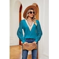 thumbnail image 4 of Women's V-Neck Lace Patchwork Loose Long Sleeve Knit Cotton T-shirt for Autumn/Winter, 4 of 8