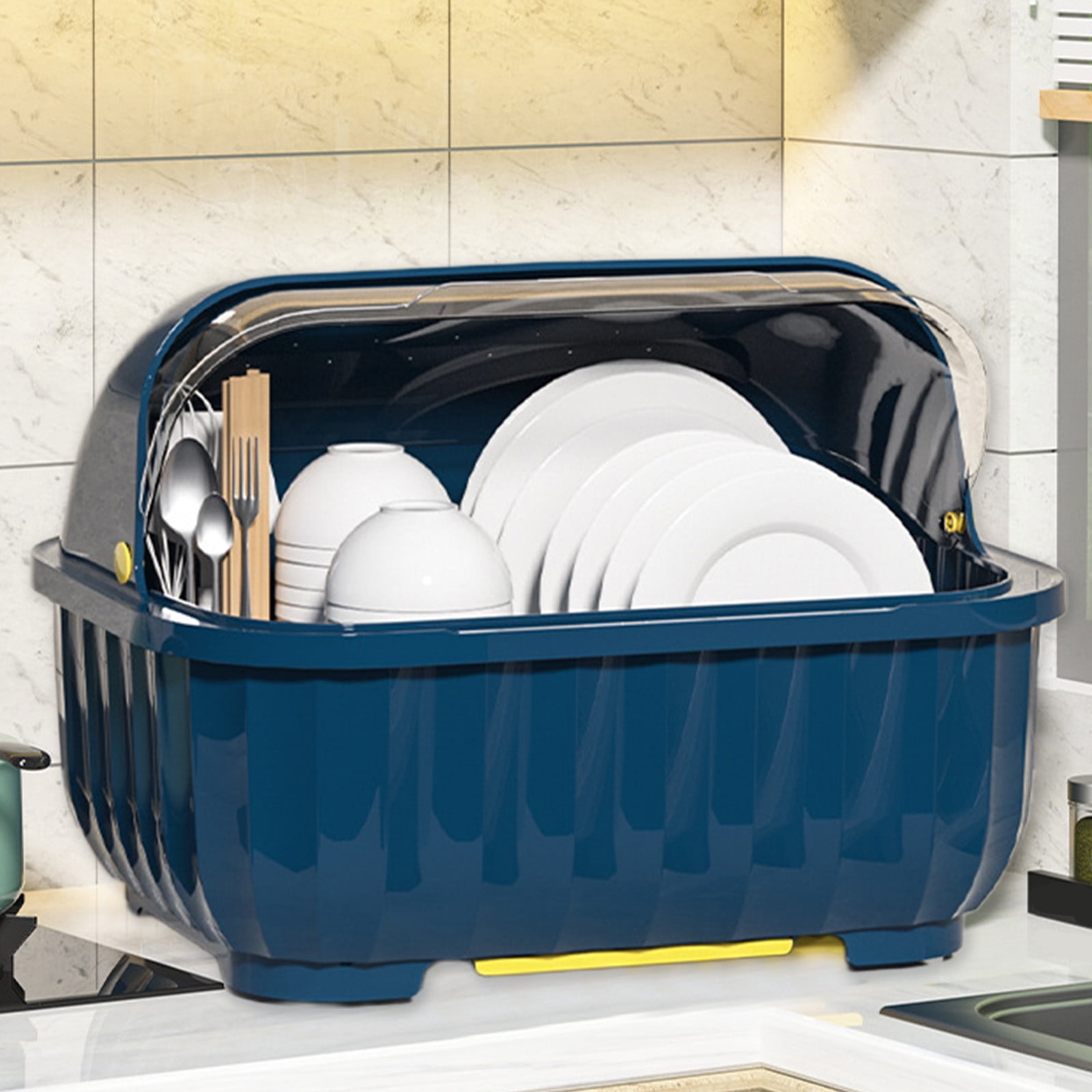 Miogawg Dish Drying Rack, Dish Racks For Kitchen Counter, Drain Board With Lid Cover, Nursing Bottle Holder, Kitchen Plate Cup Tray Cutlery Drainer, Space-Saving Cabinet