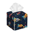thumbnail image 1 of Balery Spaceships and Stars Porta Pañuelos de Cuero con Estampado – Funda Moderna Cuadrada para Caja de Pañuelos, Dispensador 5x5x5'', 1 of 6