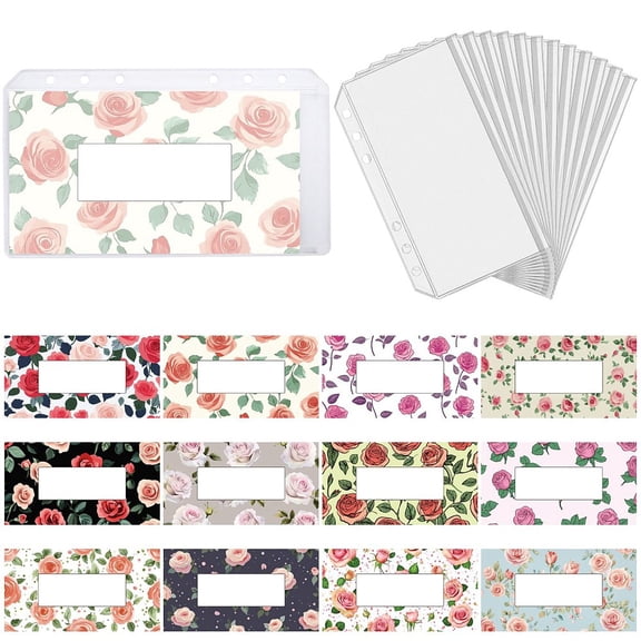 12 Styles A6 Binder Cash Envelope Budgeting with Label Rose Flowers PVC Expense Money Trackers Saving Bag Pockets Sleeves