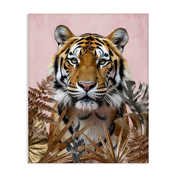 Stupell Industries Fierce Tiger on Pink Animals Painting Wrapped Canvas Canvas Art Print Wall Art, 16 x 20