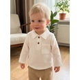 thumbnail image 5 of Cenuakty Toddler Boy Linen Shirt Casual Solid Color 1/3 Button Lapel Long Sleeve Tops with Chest Pocket for Kids Fall Clothes, 5 of 9