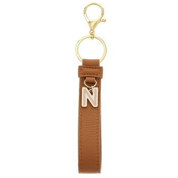 Time and Tru Faux Leather Initial "N" Monogram Keyring Clip, Brown