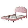thumbnail image 5 of Harper & Bright Designs Full Pink LED Bed Frame with Wooden Flowers Headboard, Floating Velvet Upholstered Platform Bed Frame with LED Light, 5 of 10