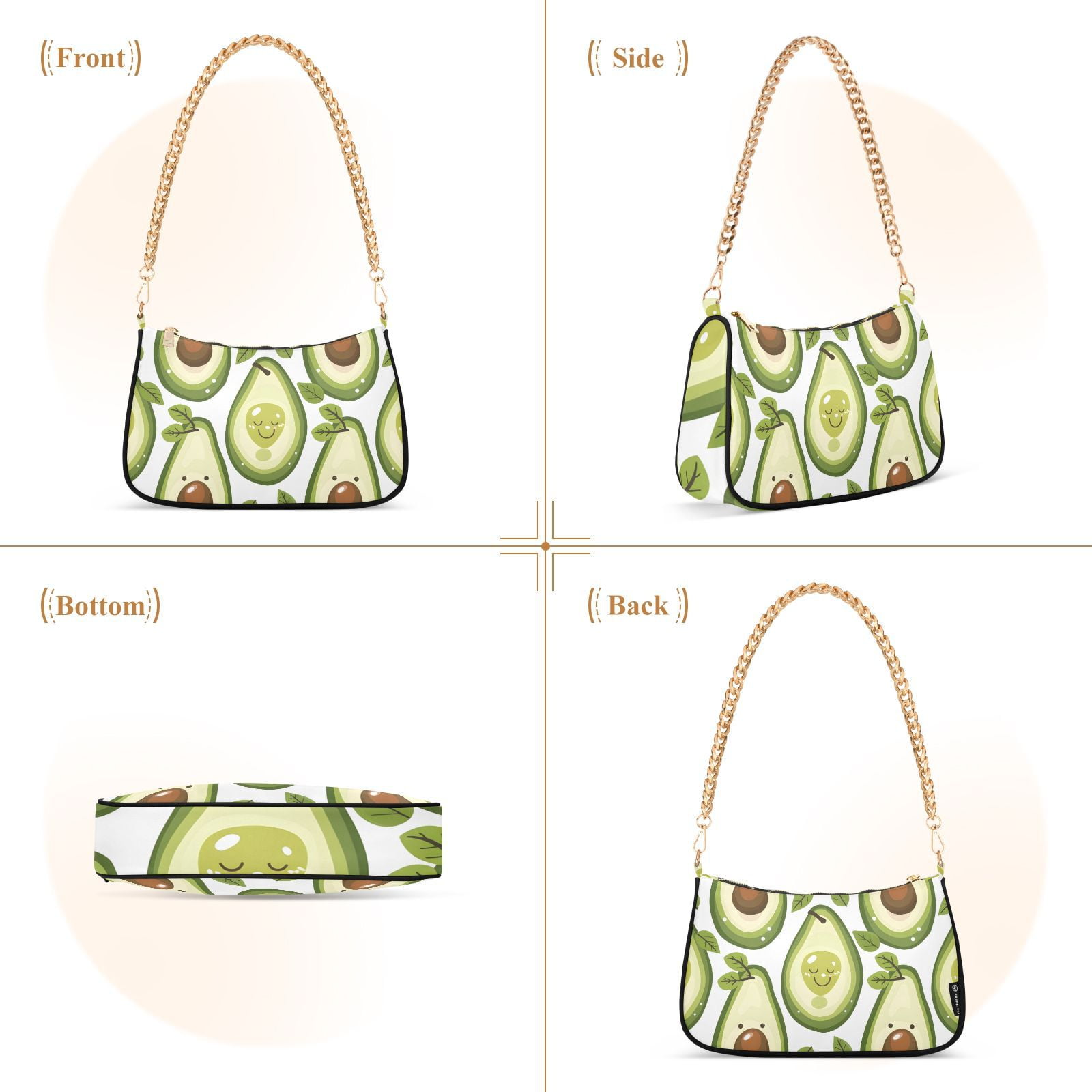 Cartoon Avocado FruitWomen Small Shoulder Bag Crossbody Tote Hobo Bags Purse Clutch Handbags with Chain Strap for Women