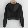 thumbnail image 4 of Women Long Sleeve Drawstring Crop Sweatshirt Crop Top Hoodie Pullover Top Blouse Black L, 4 of 9