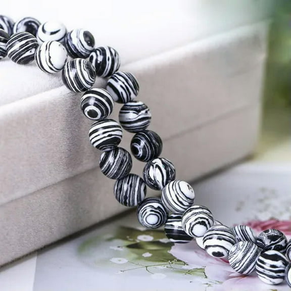 U8MO Round 4mm 6mm 8mm 10mm 12mm Natural Malachite Stone Dyed Gemstone Beads-Black & White-8mm 48pcs/strand