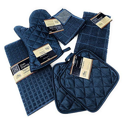Kitchen Towel Set with 2 Quilted Pot Holders, Oven Mitt, Dish Towel