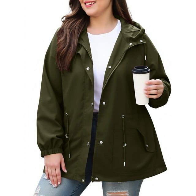 Qetyuw Imperméable pour Femmes, Veste Légère à Manches Longues avec Capuche, Coupe-Vent à Fermeture Éclair Complète